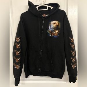 Y2K Rock Eagle Full Zip Up Hoodie with Eagle Graphics